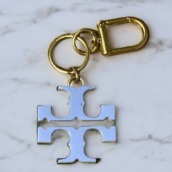 Tory Burch Stacked Double T Logo Lavender/Green Key Fob Chain Bag Charm - Picture 3 of 5